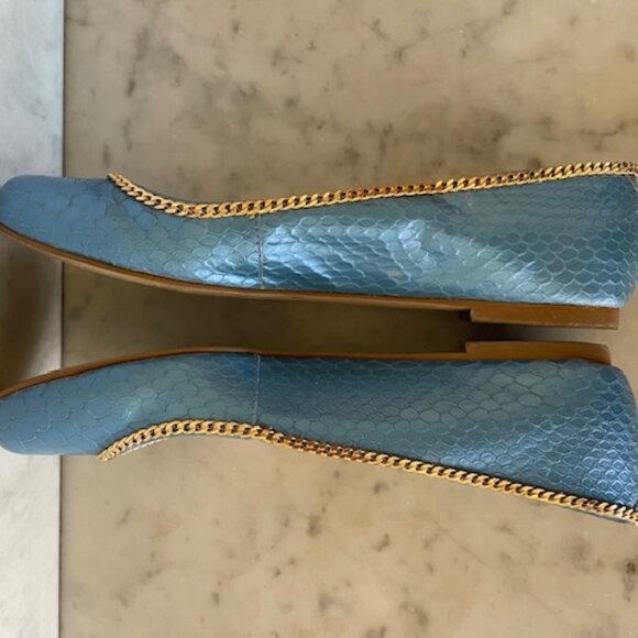 TALBOTS Snakeskin Embossed Blue Leather Braided Accent Chain Flats 6B - Picture 10 of 14